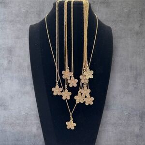 NEW Lot of 10 Gold Flower Necklaces Rhinestones Reseller Bundle Adjustable Chain